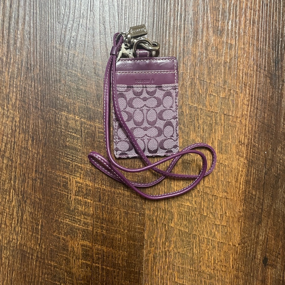 Coach Purple Signature Card Holder Lanyard